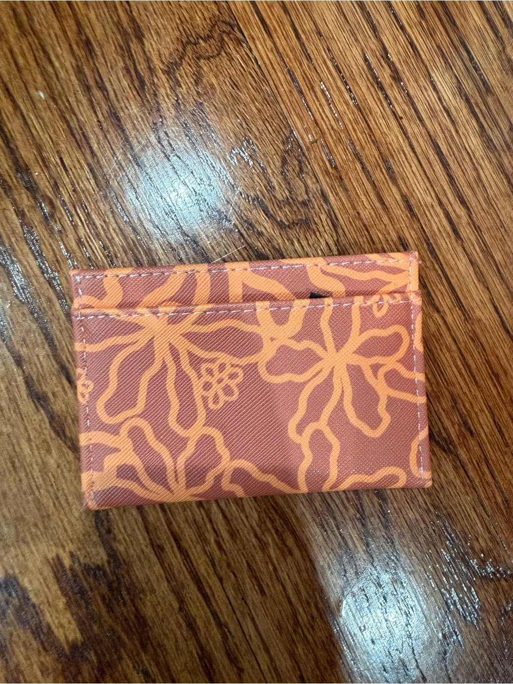 Orange Floral Card Holder Wallet – Compact Women's Accessory